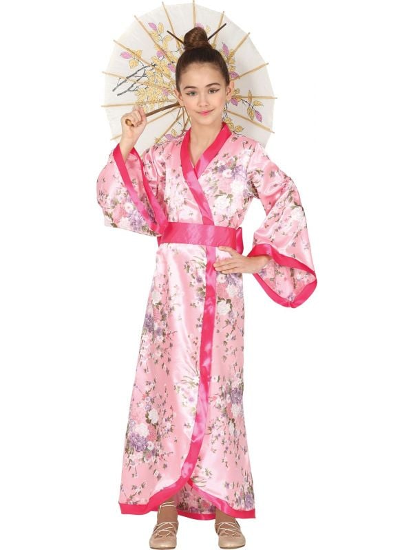 Roze japanse kimono kostuum meisje