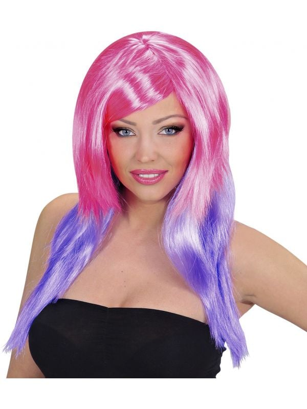 Roze-paarse pruik lang haar