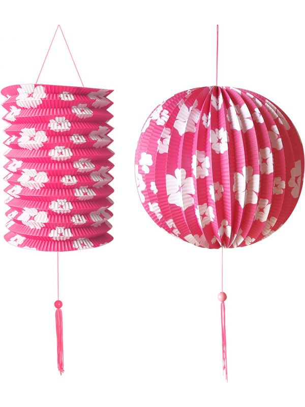 Roze papieren bal en lantaarn