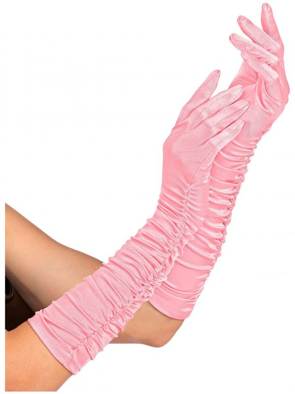 Roze plisse handschoenen