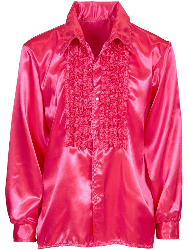 Roze satijnen rouchen blouse