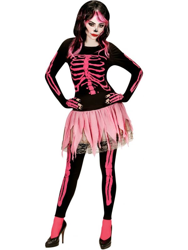 Roze skelet kostuum
