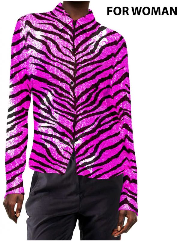 Roze tijger pailletten blouse dames
