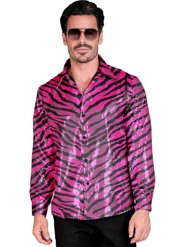 Roze tijger pailletten party blouse heren