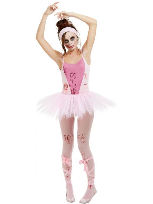 Roze zombie ballerina kostuum
