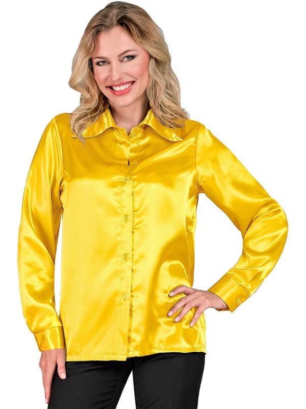 Satijnen 70s disco shirt geel dames