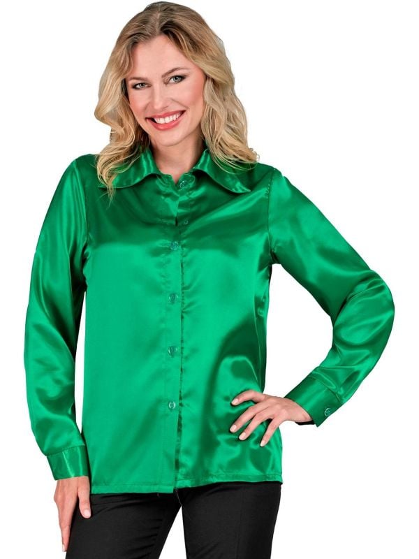 Satijnen 70s disco shirt groen dames