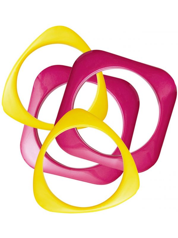 Set van 4 roze-gele disco armbanden