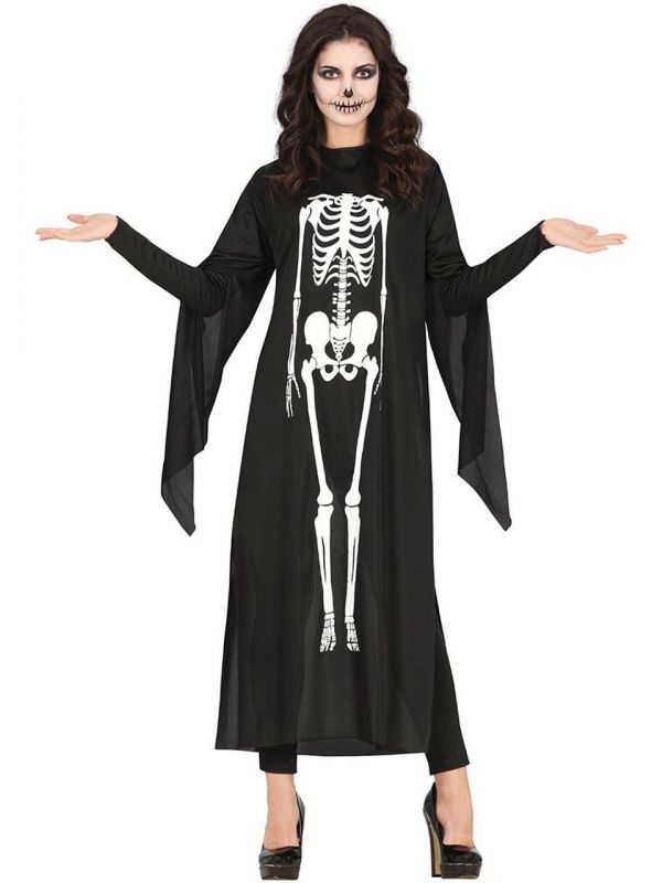 Skelet tuniek zwart Halloween dames