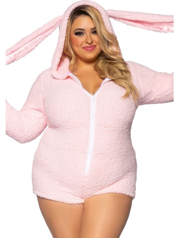 Soft bunny catsuit dames roze plus size