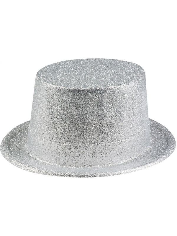 Sparkle glitter hoge hoed zilver