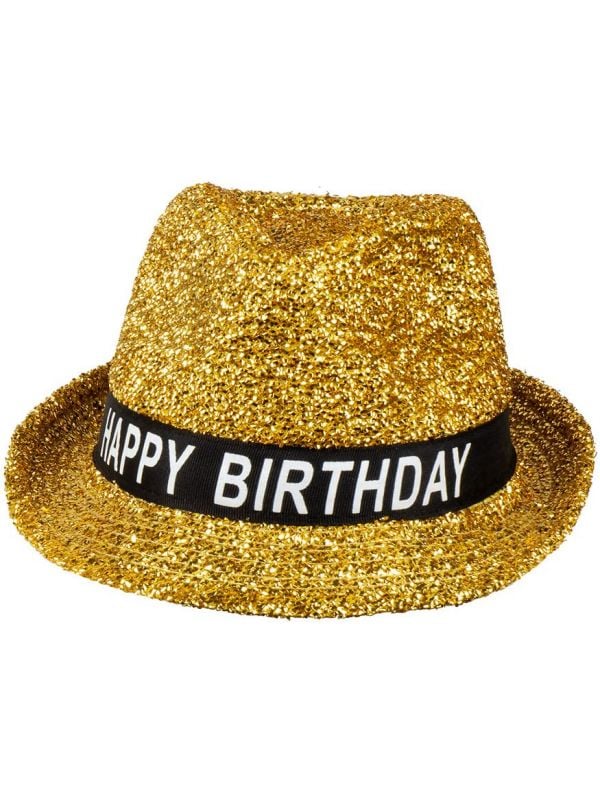 Sparkling happy birthday hoed goud
