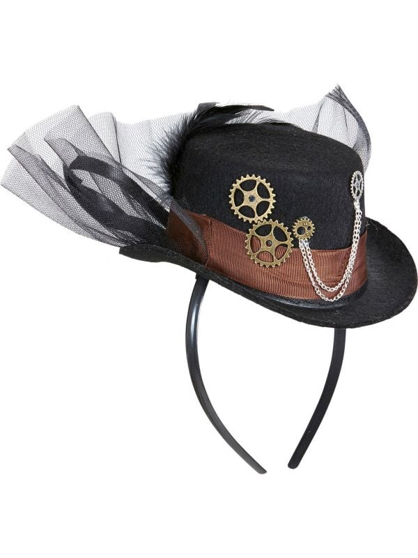 Steampunk haarband met mini hoge hoed