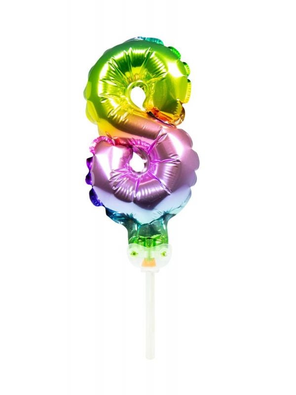 Taart topper cijfer 8 rainbow folieballon