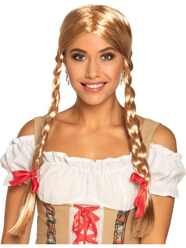 Tiroler Heidi pruik blond met vlechtjes