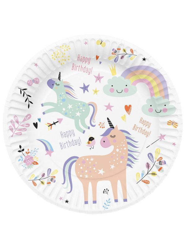 Unicorns en Rainbows kinderfeestje bordjes 8 stuks