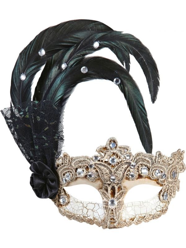 Venetiaans oogmasker met zwarte veren | Carnavalskleding.nl
