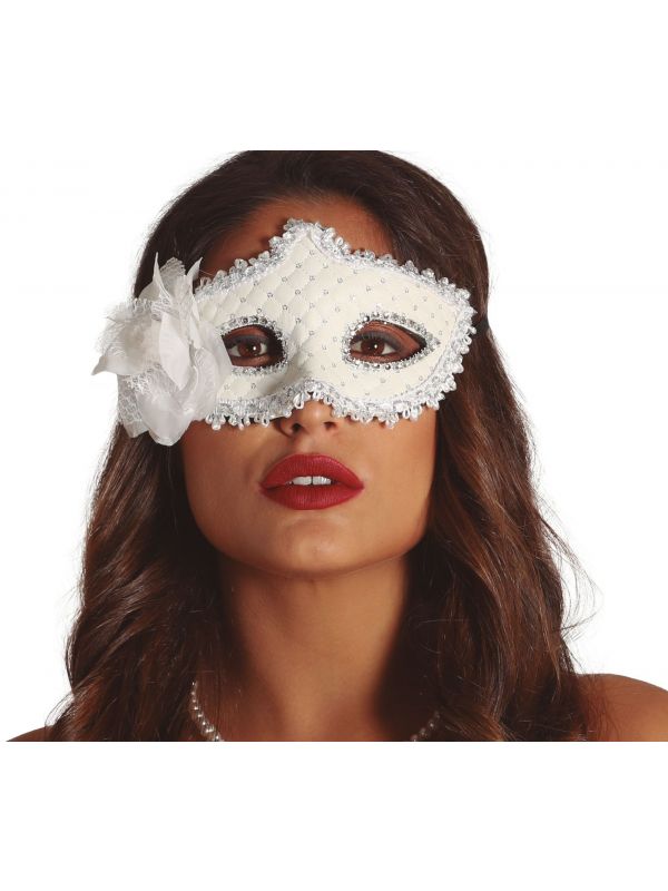 Venetiaans oogmasker met bloemen wit