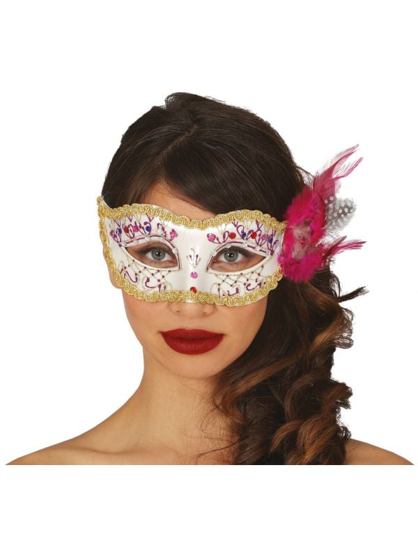 Venetiaans oogmasker met roze veer