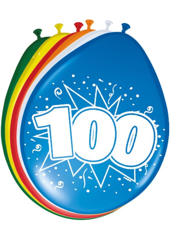 Verjaardag 100 jaar ballonnen 8 stuks
