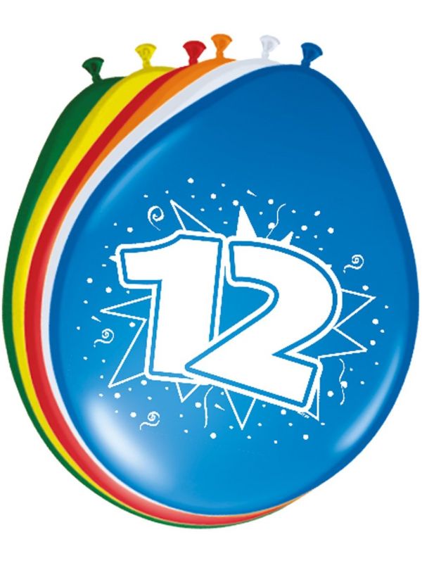 Verjaardag 12 jaar ballonnen 8 stuks