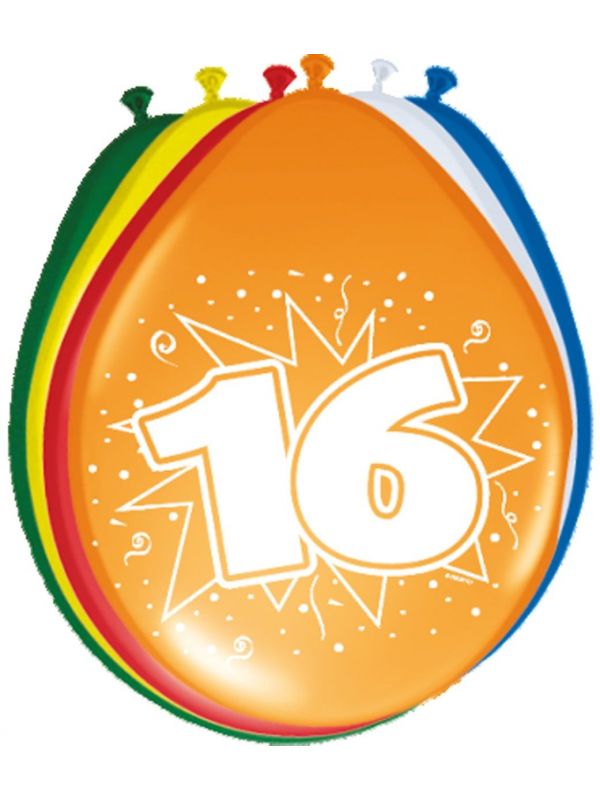 Verjaardag 16 jaar ballonnen 8 stuks