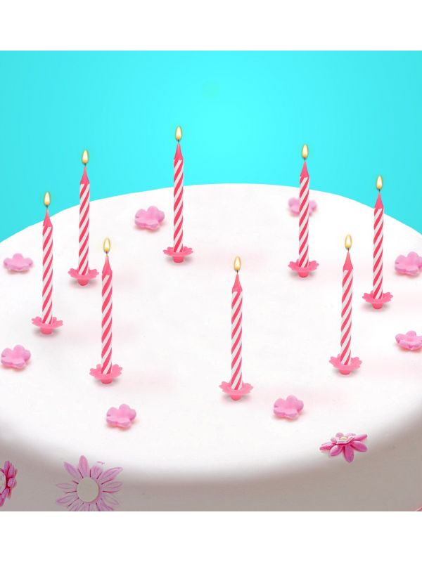 Verjaardag feest taartkaarsjes roze wit