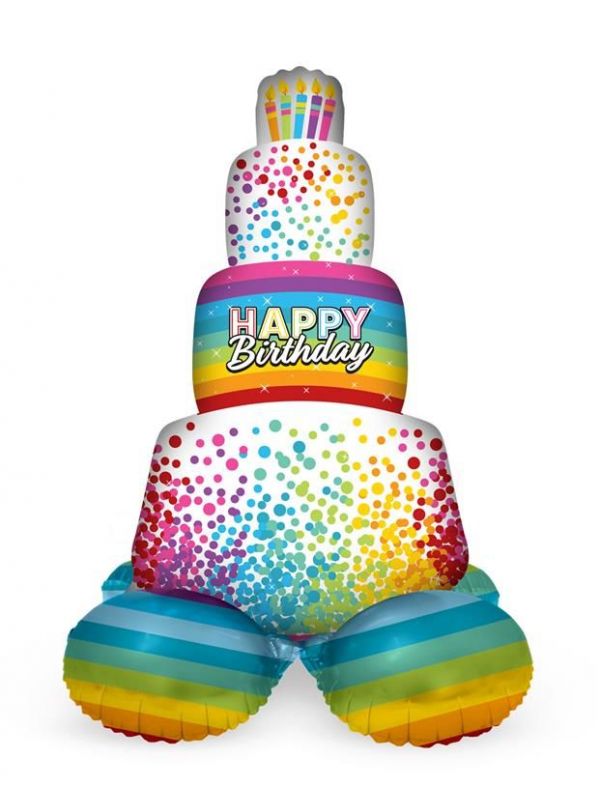 Verjaardagstaart folieballon rainbow met standaard