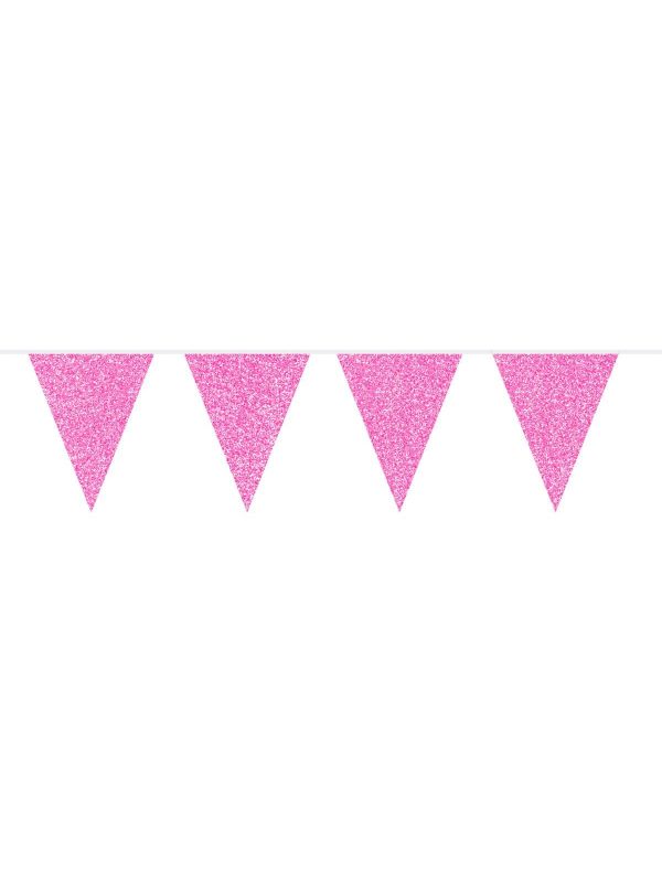 Vlaggenlijn roze glitter 6 meter