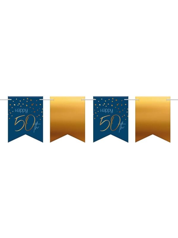 Vlaggenlijn verjaardag elegant blauw 50 jaar 6 meter