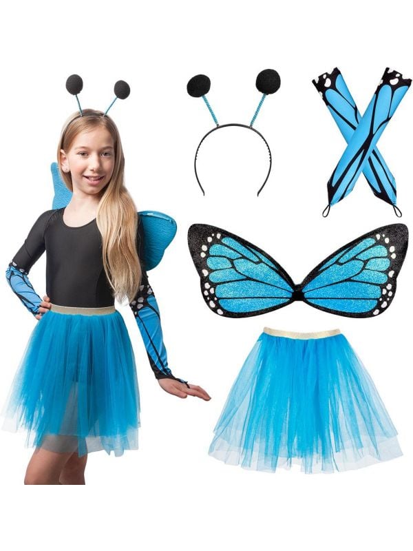 Vlinder verkleedset kind blauw
