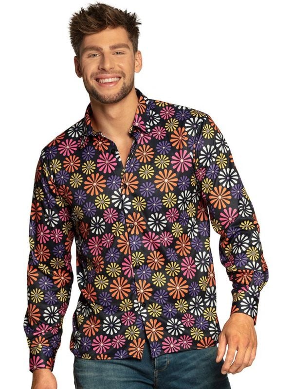 Vrolijk flower power hippie shirt heren
