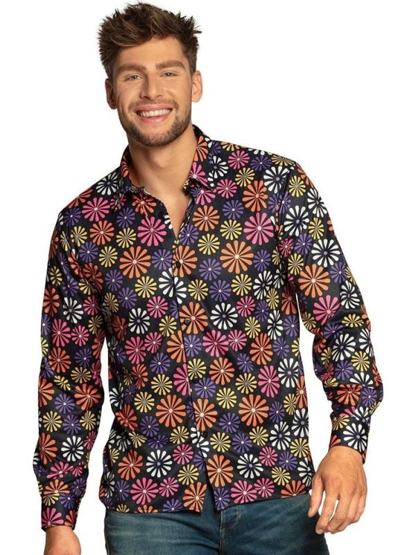 Vrolijk flower power hippie shirt heren