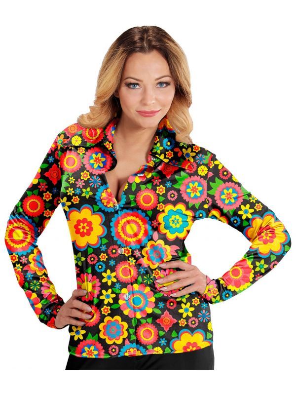 Vrolijke bloemen hippie shirt dames