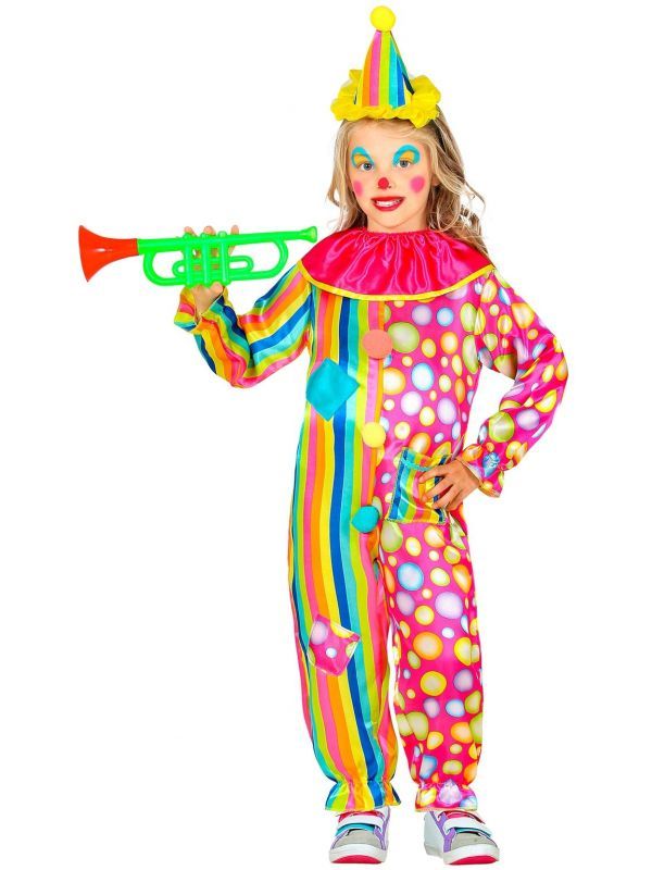 Vrolijke regenboog clown kostuum kind