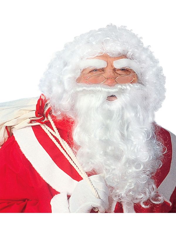 Witte luxe kerstman pruik met baard en wenkbrauwen
