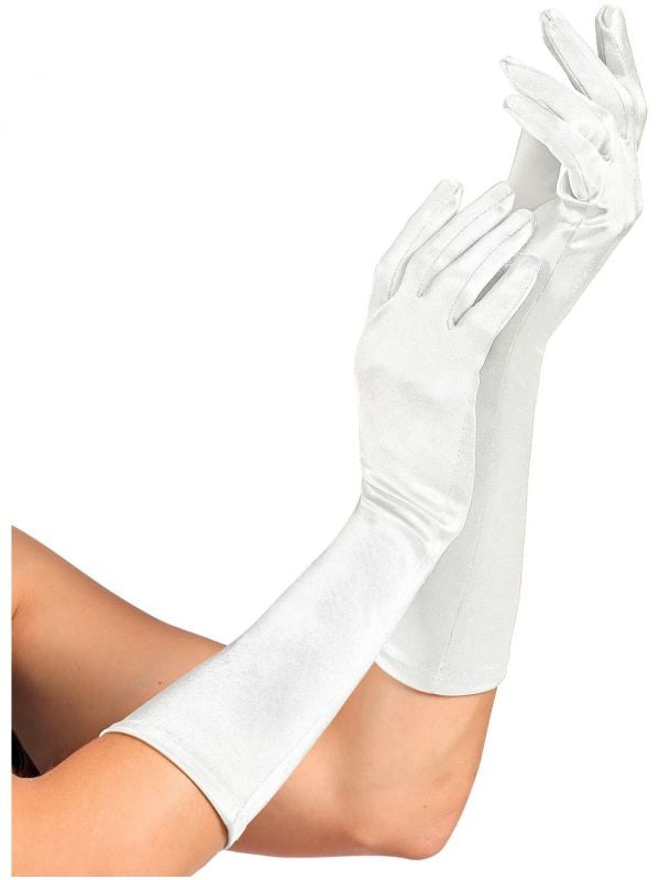 Witte satijnen middellange handschoenen
