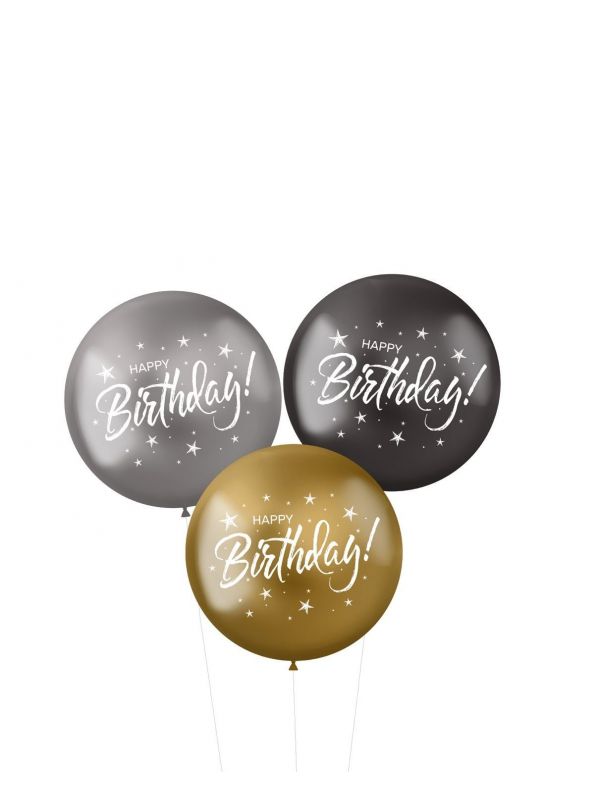 XL ballonnen happy Birthday electrum 3 stuks