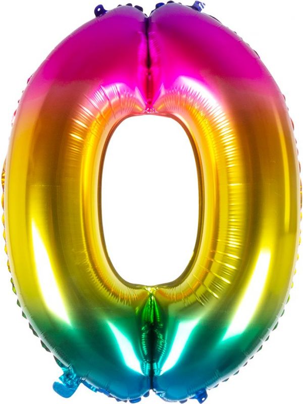 XXL regenboogkleurige folieballon cijfer 0
