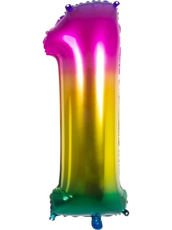 XXL regenboogkleurige folieballon cijfer 1