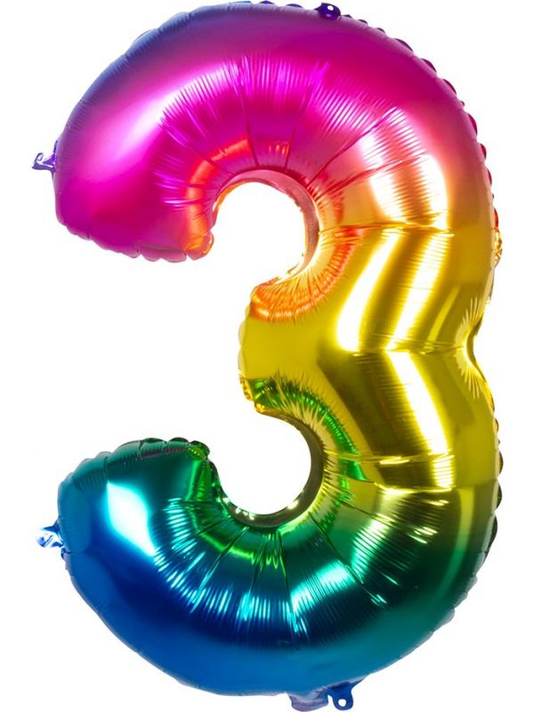XXL regenboogkleurige folieballon cijfer 3