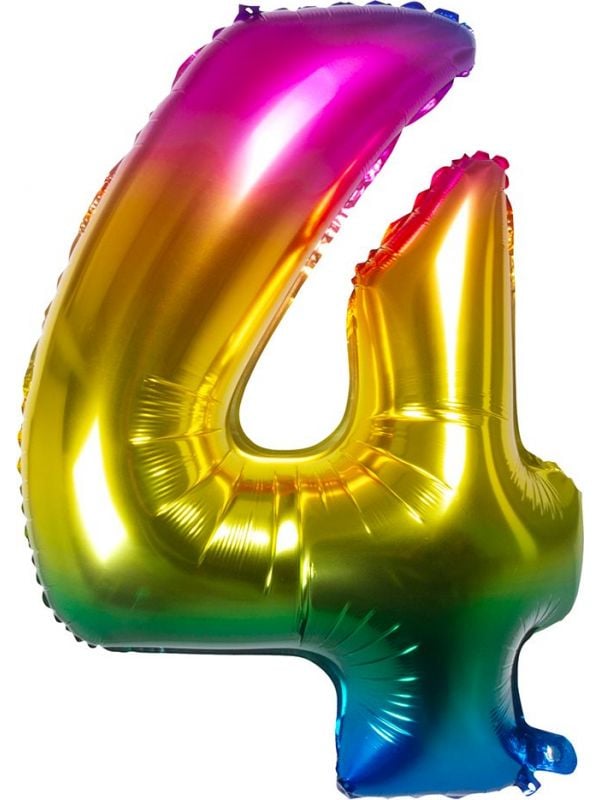 XXL regenboogkleurige folieballon cijfer 4