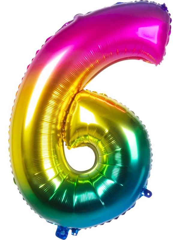 XXL regenboogkleurige folieballon cijfer 6