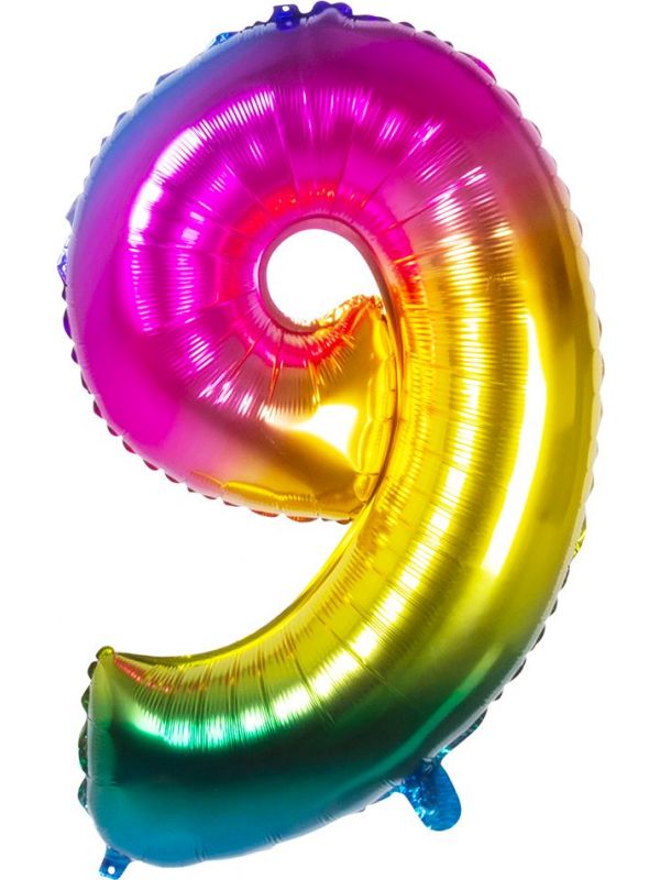 XXL regenboogkleurige folieballon cijfer 9