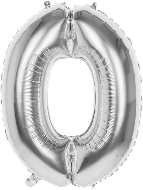 XXL zilveren folieballon cijfer 0
