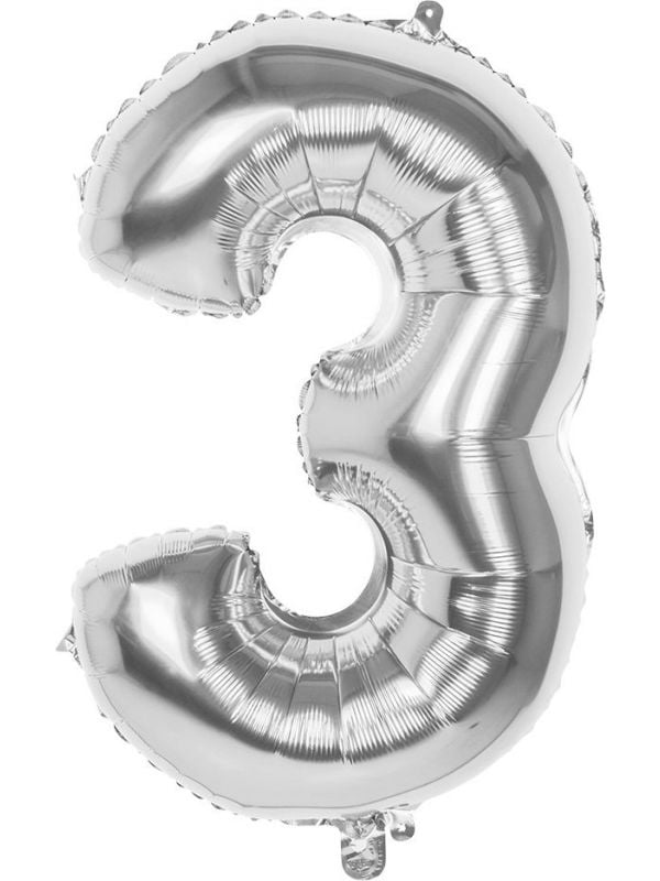 XXL zilveren folieballon cijfer 3