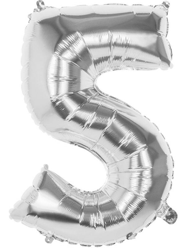 XXL zilveren folieballon cijfer 5