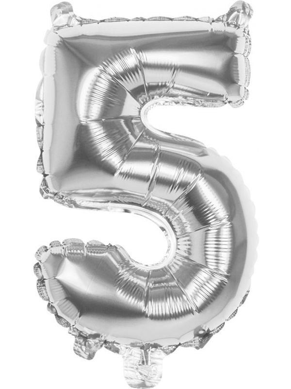 Zilveren folieballon cijfer 5