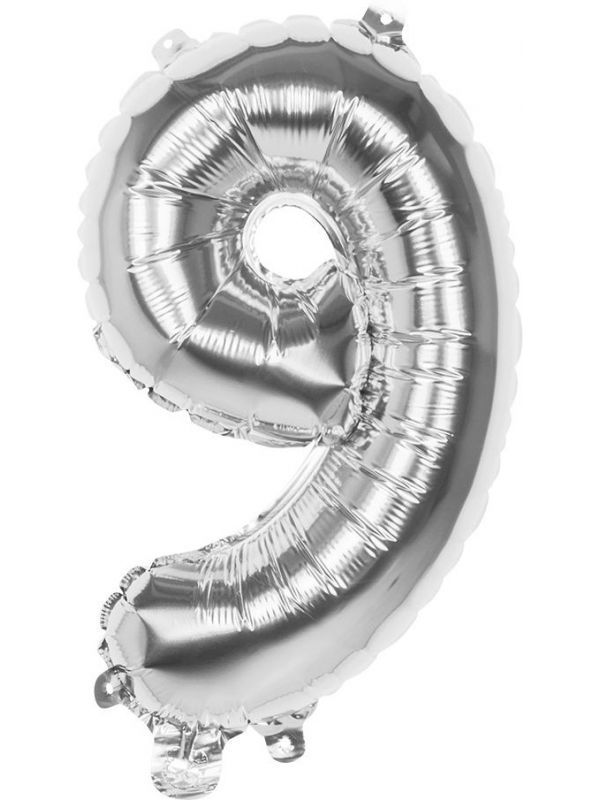 Zilveren folieballon cijfer 9
