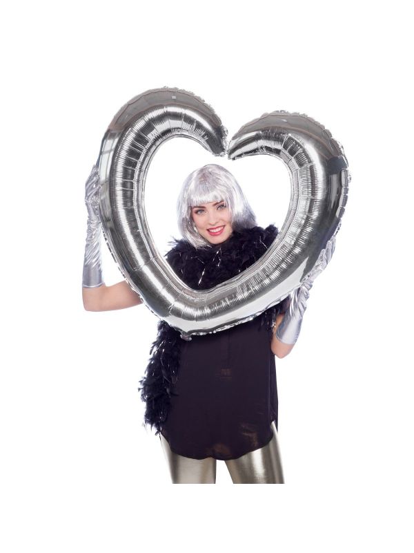 Zilveren fotolijst hartvorm folieballon